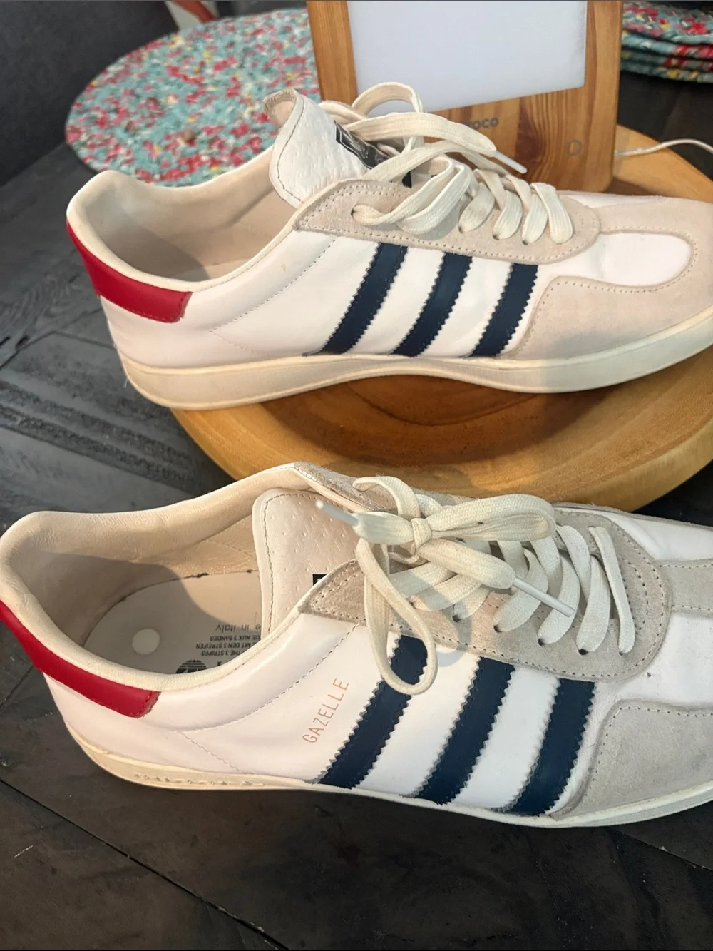 Men's Cream Sneakers with Navy Stripes - Athletic Casual Style